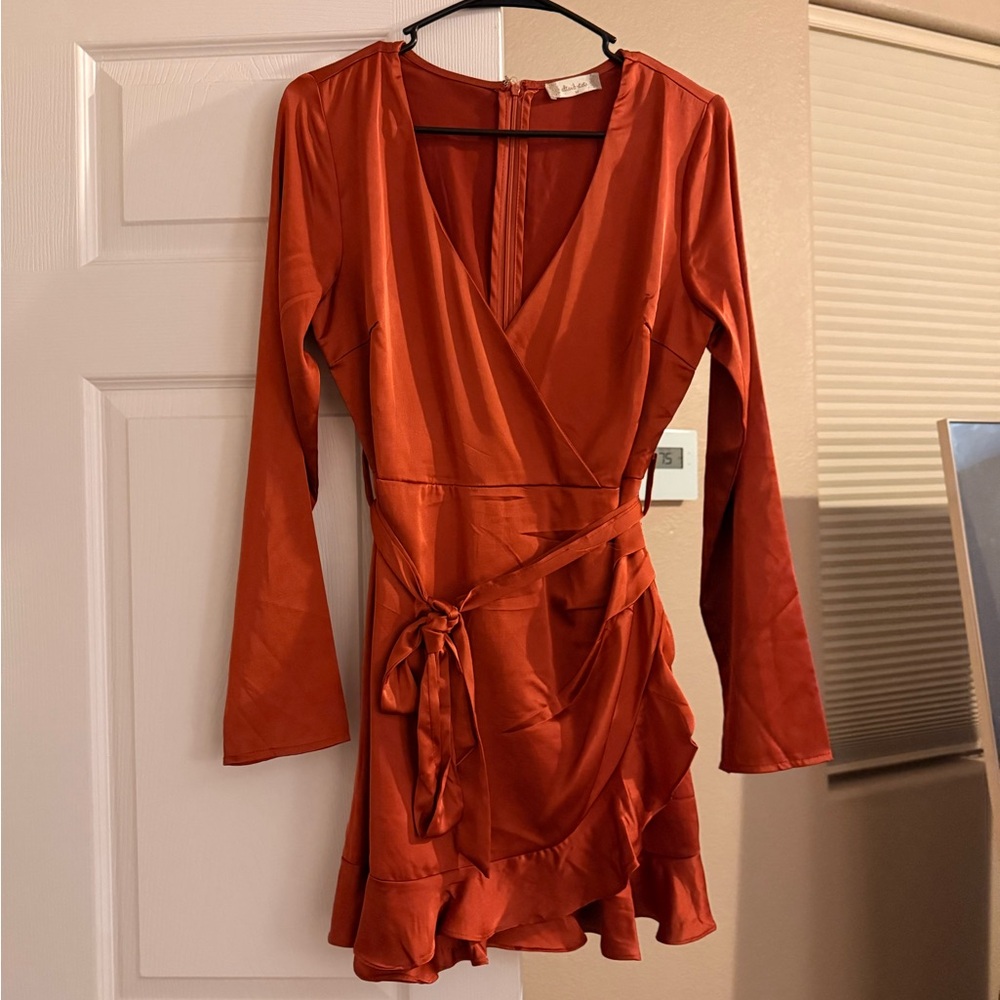 Elegant Rust Wrap Dress